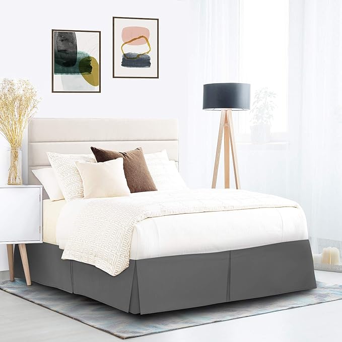 Nestl Dark Gray Twin Bed Skirt - Twin Size Bed Skirt 14 Inch Drop - Brushed Microfiber Bed Skirts - Hotel Quality Pleated Bed Skirt - Shrinkage & Fade Resistant