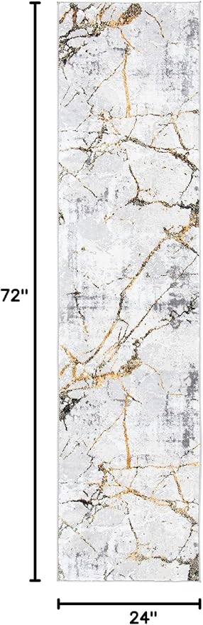 SAFAVIEH Amelia Collection Runner Rug - 2' x 6', Grey & Gold, Modern Abstract Design, Non-Shedding & Easy Care, Ideal for High Traffic Areas in Living Room, Bedroom (ALA293G)