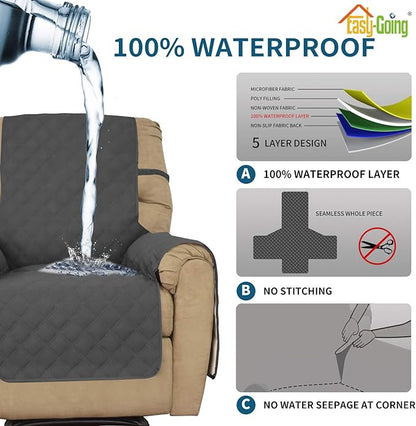 Easy-Going Sofa Slipcover Waterproof Oversized Recliner Chair Cover Non-Slip Fabric Couch Cover for Living Room Washable Furniture Protector for Pets Kids Dog Cat (Oversized Recliner, Dark Gray)