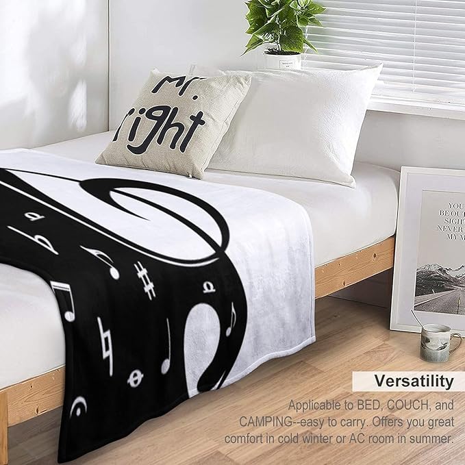Music Blanket Abstract Funny Black White Music Note Art Printed Soft Cozy Lightweight Throw Blanket for Kids Girls Boys Women Bedroom Living Room Dorm Chair Sofa Travel 70x80in