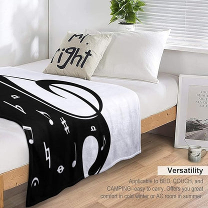 Music Blanket Abstract Funny Black White Music Note Art Printed Soft Cozy Lightweight Throw Blanket for Kids Girls Boys Women Bedroom Living Room Dorm Chair Sofa Travel 70x80in