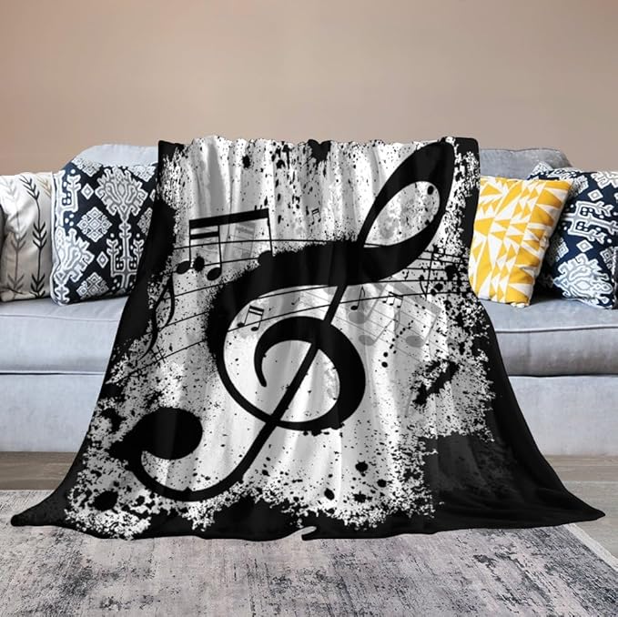 Music Blanket Black White Abstract Music Note Art Print Soft Cozy Lightweight Throw Blanket for Women Men Bedroom Living Room Dorm Chair Sofa Travel 70x80in
