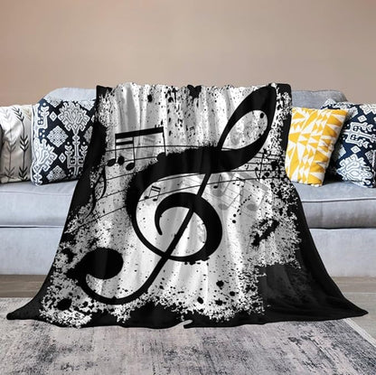 Music Blanket Black White Abstract Music Note Art Print Soft Cozy Lightweight Throw Blanket for Women Men Bedroom Living Room Dorm Chair Sofa Travel 70x80in