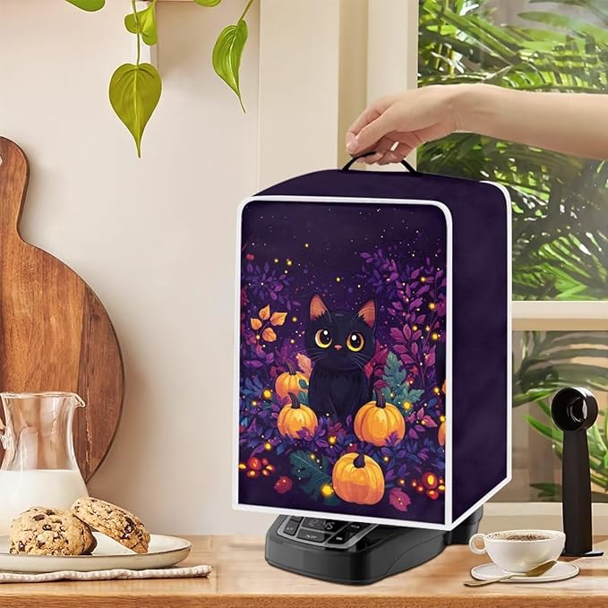 Halloween Coffee Maker Cover Black Cat Coffee Machine Protector Dustproof Waterproof Appliance Covers