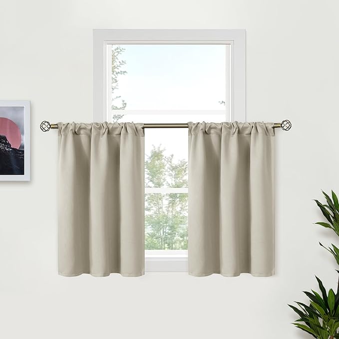 BGment Short Blackout Curtains 36 Inches Length for Kitchen Camper - Rod Pocket Thermal Insulated Small Window Drapes for Bathroom Basement, Light Camel, 2 Panels, 34 x 36 Inch