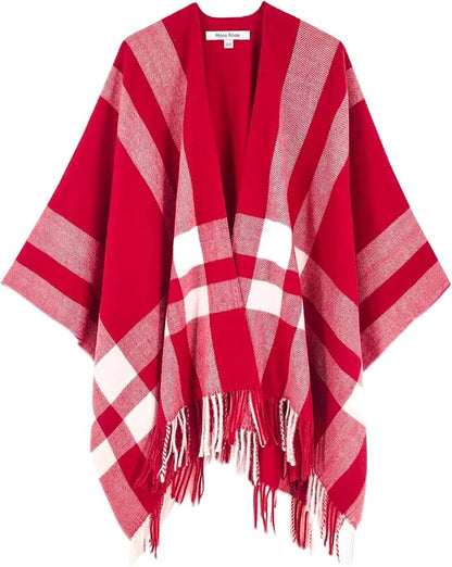 Moss Rose Women's Travel Plaid Shawl Wrap Open Front Poncho Cape for Fall Winter