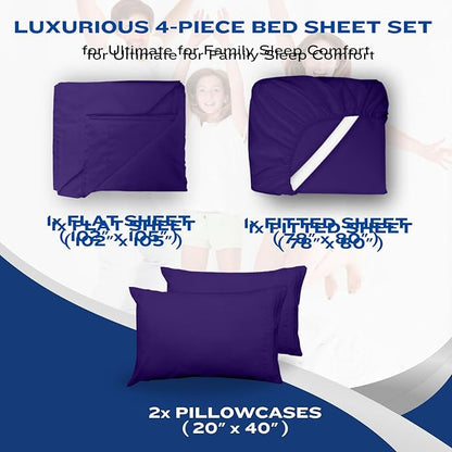 DREAMCARE Queen Size Sheets - Cooling Bed Sheets - 4pcs Set - up to 15" Deep Pocket Queen Sheet Set - Sheets Queen Size Bed - Soft & Long Lasting 100% Fine Brushed Polyester with Side Pocket -Purple