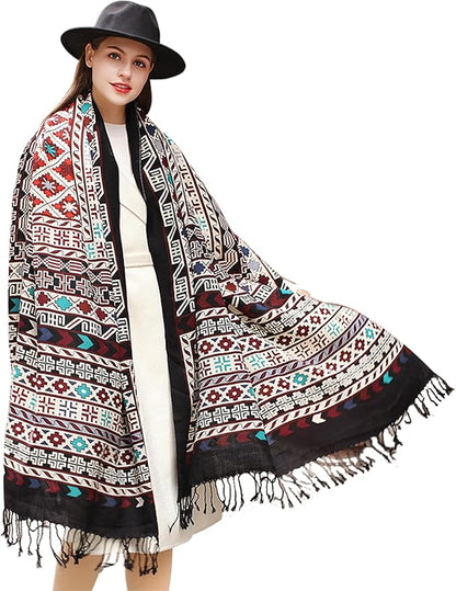 DANA XU 100% Merino Wool Extra Large Pashmina Blanket Travel Scarf Cashmere Wrap for Women Fall Winter Oversize Shawl Floral