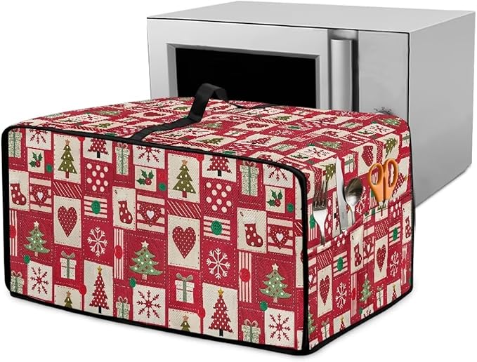 Christmas Decor Air Fryer Toaster Oven Dust Cover Washable Convection Oven Cover Stylish Kitchen Appliance Protector Decorations Countertop Accessories, S, Christmas Patchwork Print