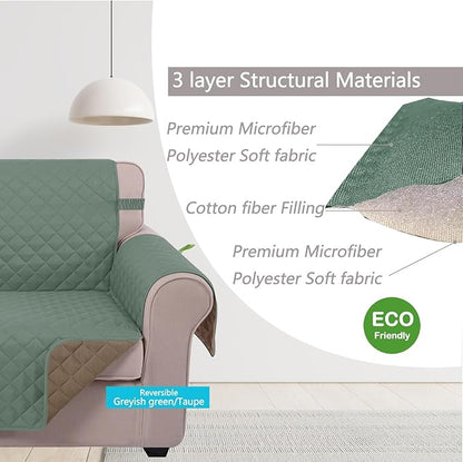 U-NICE HOME Loveseat Sofa Cover Reversible Couch Cover for Dogs with Elastic Straps Water Resistant Furniture Protector for Pets Couch Cover for 2 Cushion Couch (Loveseat, Greyish Green/Taupe)