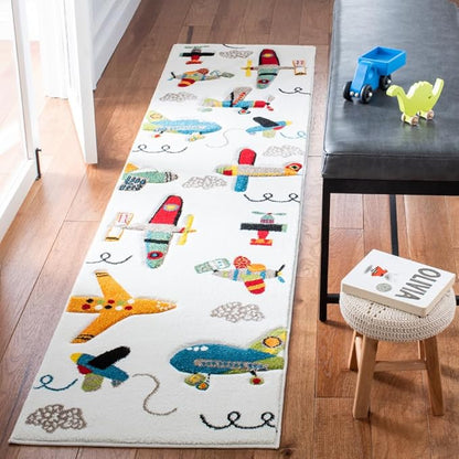 SAFAVIEH Carousel Kids Collection Runner Rug - 2'3" x 6', Ivory & Blue, Non-Shedding & Easy Care, Ideal for High Traffic Areas for Boys & Girls in Playroom, Nursery, Bedroom (CRK167A)