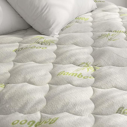 Queen Size Mattress Pad Air Topper Cover, Viscose Made from Bamboo, Soft Breathable Noiseless Camping Stretches up to 18"
