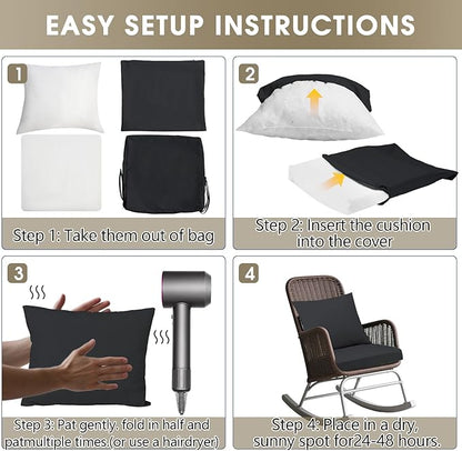 Outdoor Seat Cushion Set 22 x 22 In, Water-Resistant & Fade-Resistan, Patio Furniture Cushions with Removable Cover Deep Seat & Back Cushion with Handle and Adjustable Straps for Chair Sofa,1PC