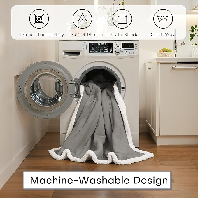 Electric Heated Blanket Throw Size 50"x60" - Dual-Sided with Microplush & Sherpa Fabric, 4 Heat Settings & 3 Hours Auto Off, Machine Washable - Light Gray