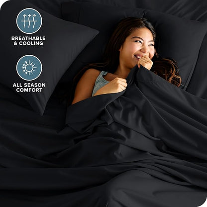 Bare Home Split California King Sheet Set - 1800 Ultra-Soft Microfiber Split California King Bed Sheets - Double Brushed - Deep Pockets - Easy Fit - 5 Piece Set - Bed Sheets (Split Cal King, Black)