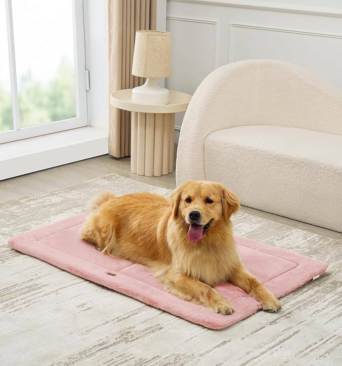 Made4Pets Dog Crate Pad Bed for Large Dogs, Washable & Reversible, Anti-Slip Kennel Mat for Cozy Sleeping, Soft Fluffy Dog Bed for Indoor & Outdoor Use, 41"x29", Pink