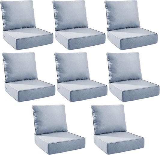 Outdoor Cushion Set for Furniture Patio Furniture, UV Resistant, Water Resistant - 6 Inch Thick Foam Garden Cushions – 22x24 Inch Patio Seat Covers for Chair/Sofa/Couch | Baby Blue | 8-Pack |