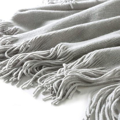Homiest Decorative Knitted Throw Blanket with Fringe Soft & Cozy Tassel Blanket for Couch Sofa Bed (Light Grey,50x60)