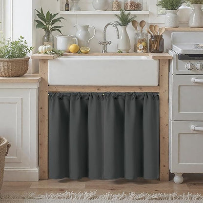 BGment Small Cafe Curtains 24 Inch Length - Half Drapes with Rod Pocket Privacy Blackout Blinds for Bathroom Kithchen Window Over Sink, Dark Grey, 2 Panels, 29 x 24 Inch