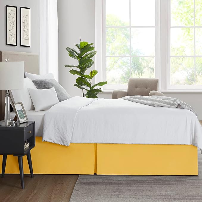 Nestl Yellow Bed Skirt Queen Size - Queen Bed Skirt 14 Inch Drop - Brushed Microfiber Bed Skirts - Hotel Quality Pleated Bed Skirt - Shrinkage & Fade Resistant