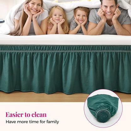 RIMELA Emerald Green Bed Skirt Queen Size 15 Inch Drop, Wrap Around Elastic Bedskirt, Dust Ruffle for Adjustable Bed Base Machine Washable Easy to Install Bed Skirts,Christmas Bedroom Decor
