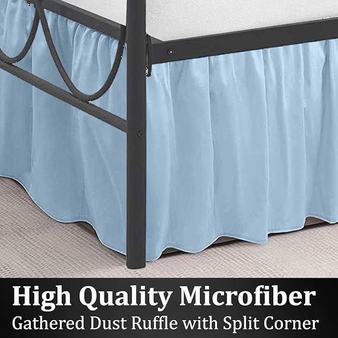 SKY BEDDINGS - Full Size Ruffled Bed Skirt with Split Corners - 14 Inch Drop Dust Ruffle Bed Skirt with Platform Three Sided Coverage - 100% Microfiber, Light Blue
