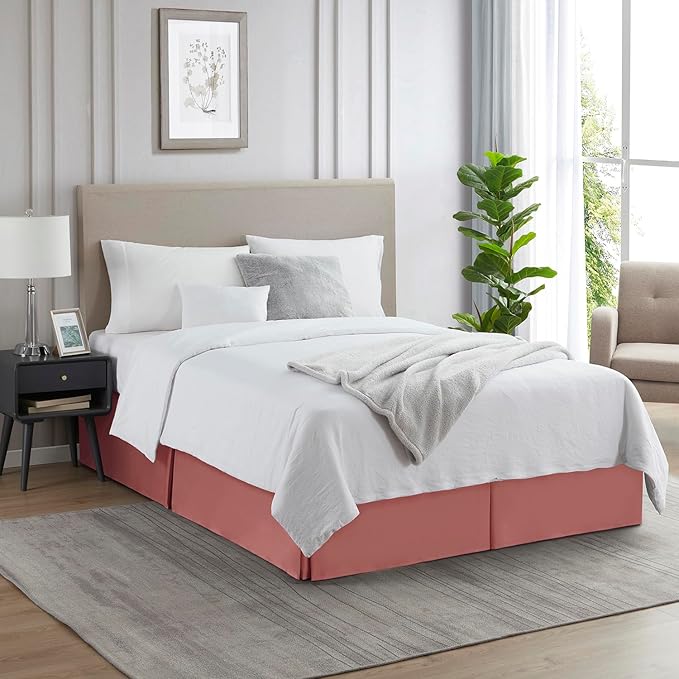 Nestl Pink Clay Bed Skirt Cal King Size - Cal King Bed Skirt 14 Inch Drop - Brushed Microfiber Bed Skirts - Hotel Quality Pleated Bed Skirt - Shrinkage & Fade Resistant
