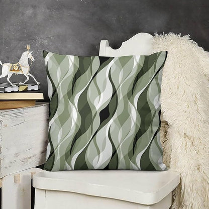 Sage Green Throw Pillow Covers Abstract Ombre Green and Grey Striped Decorations for Bedroom Living Room Farmhouse Sofa Pillows Bed Couch 20x20 Inch