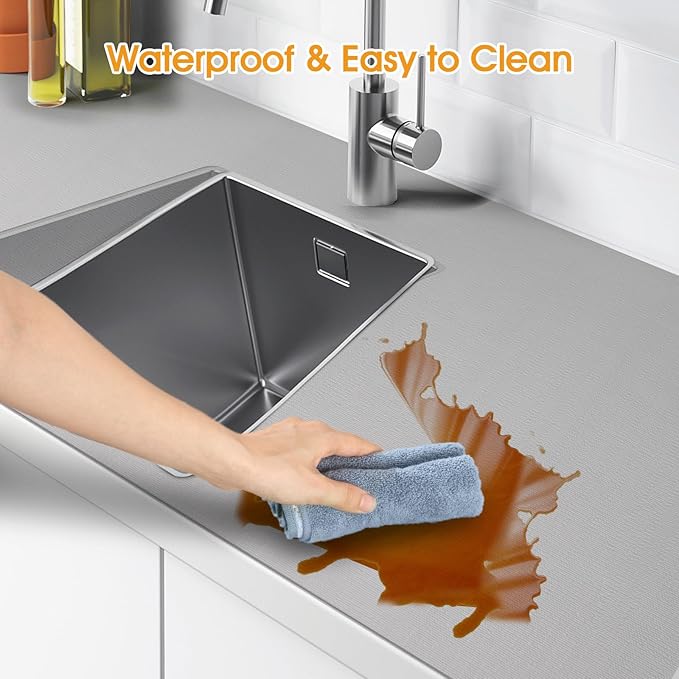 Shelf and Drawer Liner for Kitchen Cabinets Non-Adhesive, Strong Grip Non-Slip Thickened Cabinet Liners for Shelves, Waterproof Mats for Dresser Cupboard, Pure Gray, 23 in x 20 Feet