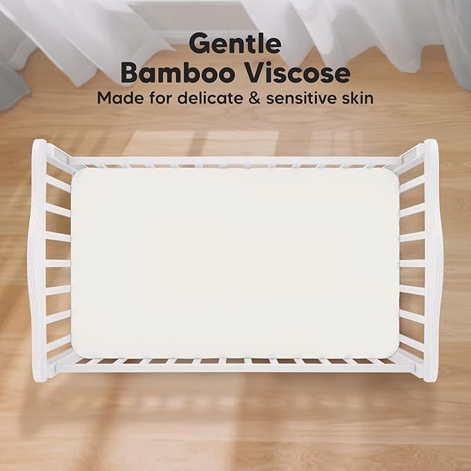 KeaBabies 2-Pack Baby Crib Sheets for Boys, Girls - 52x28 Viscose Derived from Bamboo Toddler Bed Sheets Neutral, Fitted Crib Mattress Cover for Standard Baby Bedding, Soft & Cozy (Soft White)