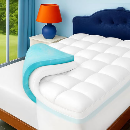 Full Size Dual Layer 4 Inch Memory Foam Mattress Topper, 2 Inch Gel Infused Memory Foam and 2 Inch Down Alternative Pillow Top Mattress Pad Cover, Medium Support for Back Pain & Side Sleep
