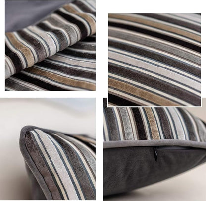 Yangest Grey Striped Throw Pillow Cover Multicolor Velvet Cushion Cover Modern Bohemian Pillowcase for Sofa Couch Bedroom Living Room Home,20x20 Inch