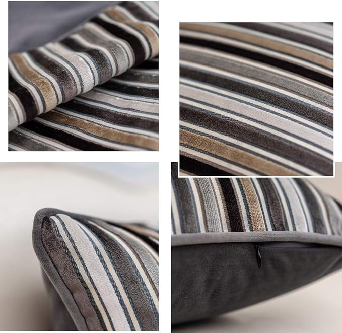 Yangest Grey Striped Throw Pillow Cover Multicolor Velvet Cushion Cover Zippered Rectangular Pillowcase for Sofa Couch Bedroom Living Room Home Decoration, 12x20 Inch