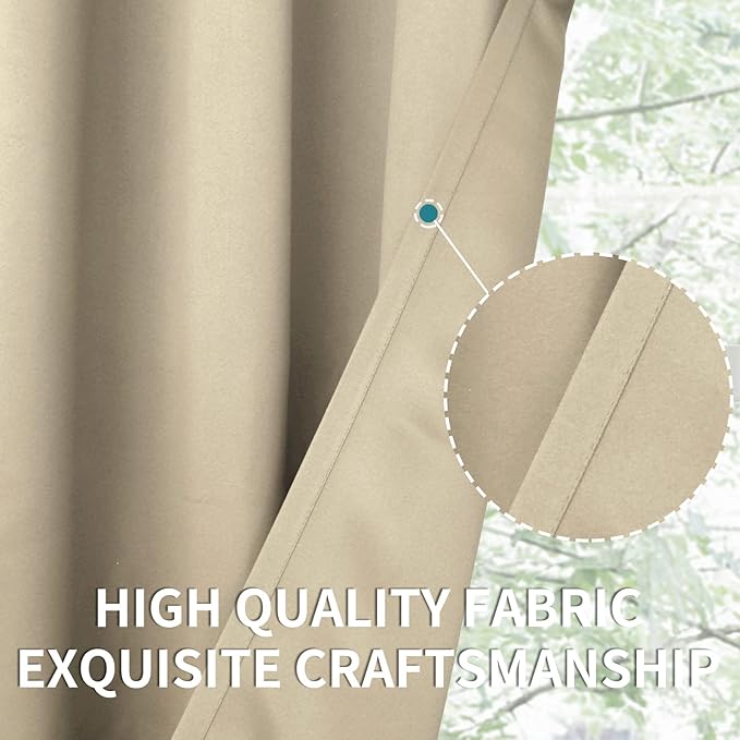 BGment Beige Room Darkening Curtains 72 Inches Long - Rod Pocket Thermal Insulated Blackout Window Drapes for Living Room Bedroom, 42 x 72 Inch, 2 Panels