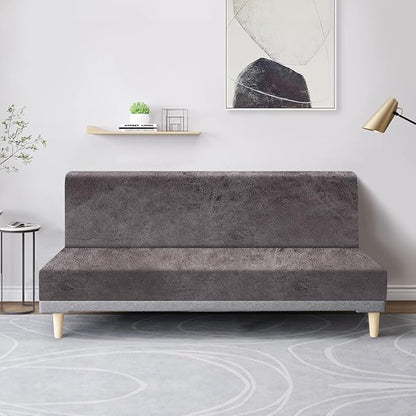 molasofa Leather Like Stretch Futon Slipcover Armless Futon Bed Sofa Cover Furniture Protector with Elastic Bottom, Soft and Washable Futon Cover for Sofa Bed Stay in Place（Medium，Khaki）