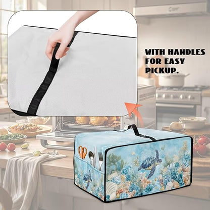 Air Fryer Toaster Oven Cover with Pockets, Dustproof Electrical Appliance Cover for Kitchen Countertop, L, 18.5 x 22.5 x 13 Inches, Sea Turtle Seashell Coral Reef Blue