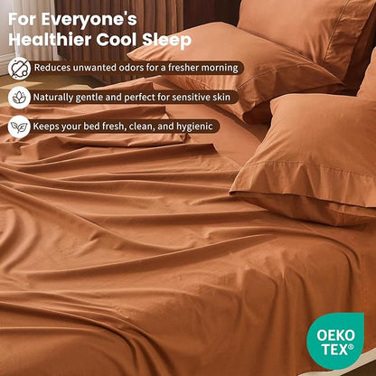100% Linen Sheet Set Queen Size Extra Deep Pocket Fits 18-24 Inch Mattress, Breathable & Soft, Smooth 4-Piece Set for Thick Mattresses Hotel Luxury Bedding（Queen, Brown）