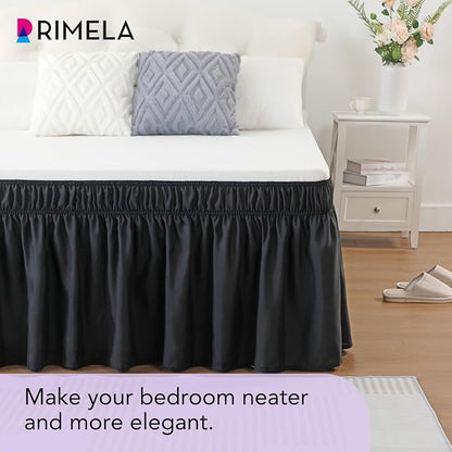RIMELA Black Bed Skirt Full Size 18 Inch Drop, Elastic Bed Skirting for Bed Base and Frame, Bedding Dust Ruffle Easy to Install, Lightweight Wrap Around Adjustable Bedskirt