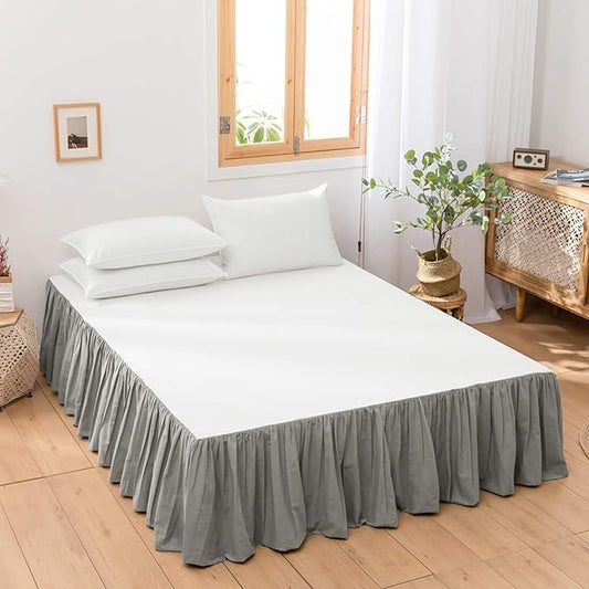BISELINA French Linen Bed Skirt with Pleated Frills 14-Inch Tailored Drop Natural Flax Cotton Blend Dust Ruffle Soft Cozy Farmhouse Bedding (14" Queen, Grey)