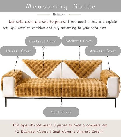 Faux Fur Couch Cover Fuzzy Soft Plush Thick Bubble Sofa Cover Luxury Sectional Couch Covers Luxury Anti-Slip Sofa Slipcover Washable Furniture Protector (Brown Yellow,36"x70")