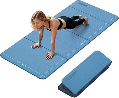 Foldable Yoga Mat Thick 10mm-WUWAN Extra Large Exercise mat, TPE Material, Non-Slip Fitness Folding Mats Easy to Carry For Home Workout Travel Pilates