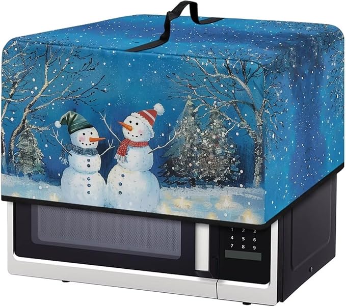 Microwave Oven Cover, Christmas Snowman Heat-Resistant Polyester Machine Protector Decorative Kitchen Appliance Covers Waterproof Microwave Oven Cover for Most Countertop Microwaves Blue