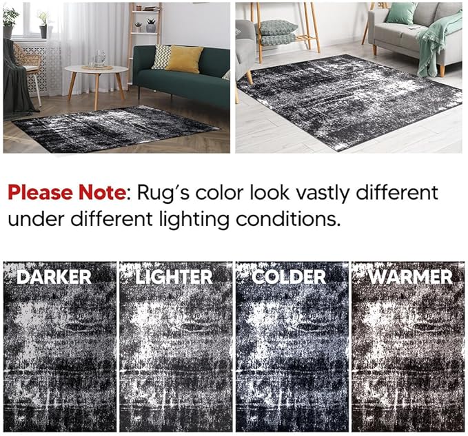 Keen Home Design Area Rugs - 4x6 Non-Shedding, Abstract Rugs for Kitchen, Living Room, Bedroom, Dining Room, Entryway - Size: 4' x 6', Abstract Black