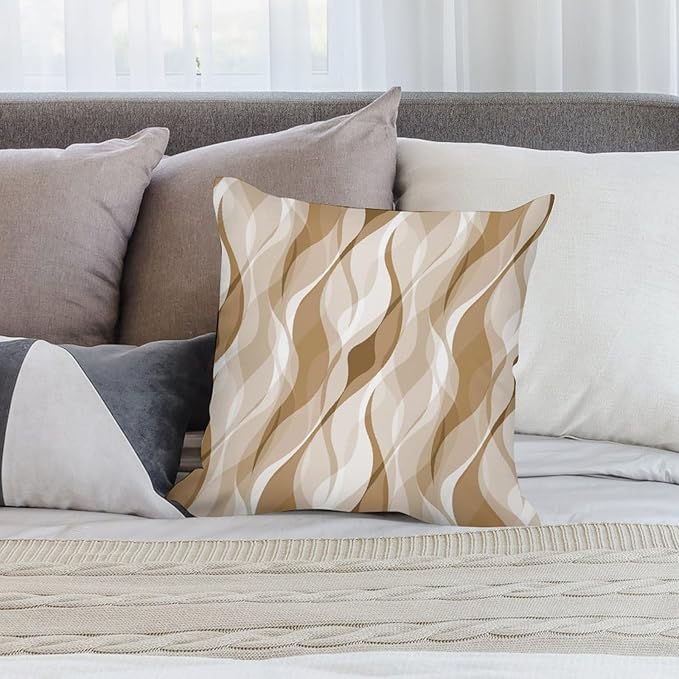 Cream Throw Pillow Covers Modern Abstract Cream and Grey Striped Decorations for Bedroom Living Room Farmhouse Sofa Pillows Bed Couch 20x20 Inch
