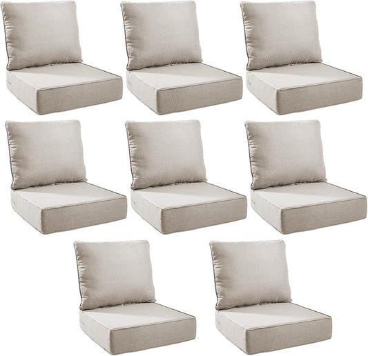 Outdoor Cushion Set for Furniture Patio Furniture, UV Resistant, Water Resistant - 6 Inch Thick Foam Garden Cushions – 22x24 Inch Patio Seat Covers for Chair/Sofa/Couch | Beige | 8-Pack |
