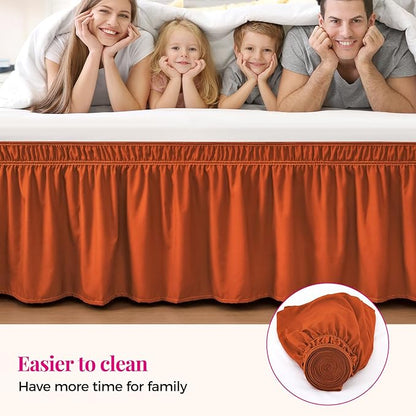 RIMELA Orange Yellow Bed Skirt Queen 15 Inch Drop, Elastic Bed Skirts Queen Size Dust Ruffle, Bedskirt for Adjustable Bed Base, Wrinkle & Fade Resistant Silky Luxurious Fabric Easy to Install