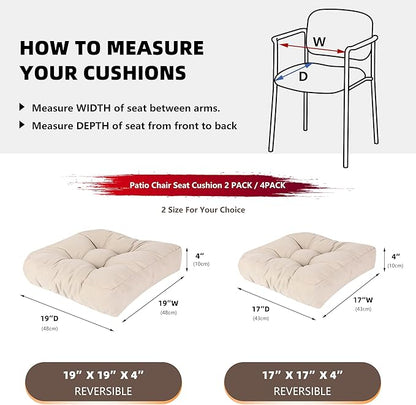 RACE LEAF 4 Pack 17x17 Inch Patio Chair Cushions, Memory Foam Seat Cushions Waterproof with Tufted Design & Non-Slip Backing (Khaki)
