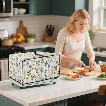 Toaster Oven Dust Cover with Side Pockets, Washable Convection Oven Cover Small Electric Appliance Protector for Kitchen Home Decor, M, Floral Butterfly Cream White