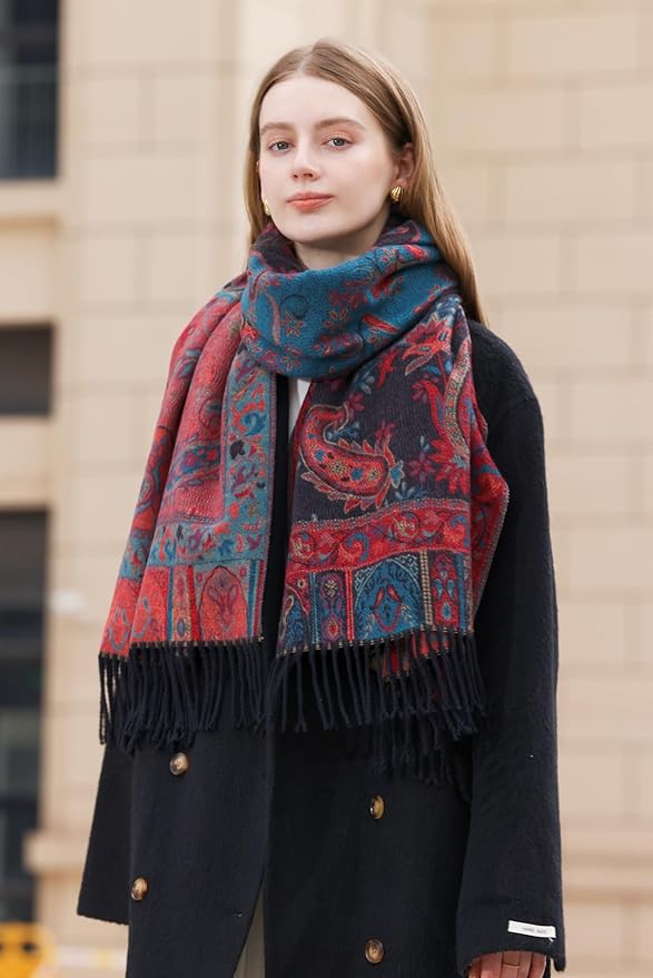 Wander Agio Warm Fashion Scarf Long Shawl Large Blanket Winter Wraps Scarves for Women Cashmere Jacquard Vintage Paisley