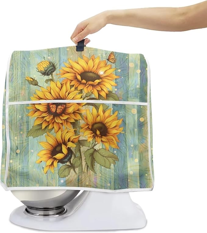 Sunflower Stand Mixer Cover Green Wood Grain Mixer Cover Dust Cover Compatible with 4.5-5 Quart Kitchen Mixer Anti-Stain Anti-Static Appliance Cover with Top Handl and Pockets